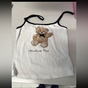 Edikted White Tank Top with Teddy Bear Design